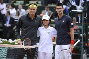 Serbia's Novak Djokovic (R) and Switzerl